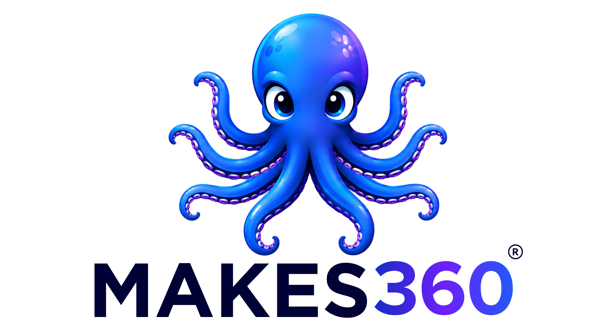 Makes360 logo, white on brand indigo